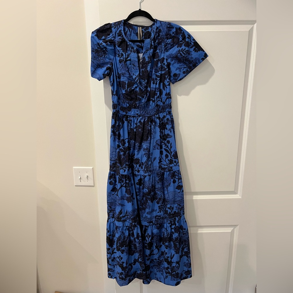 Anthropologie Blue and Black Floral Maxi Dress